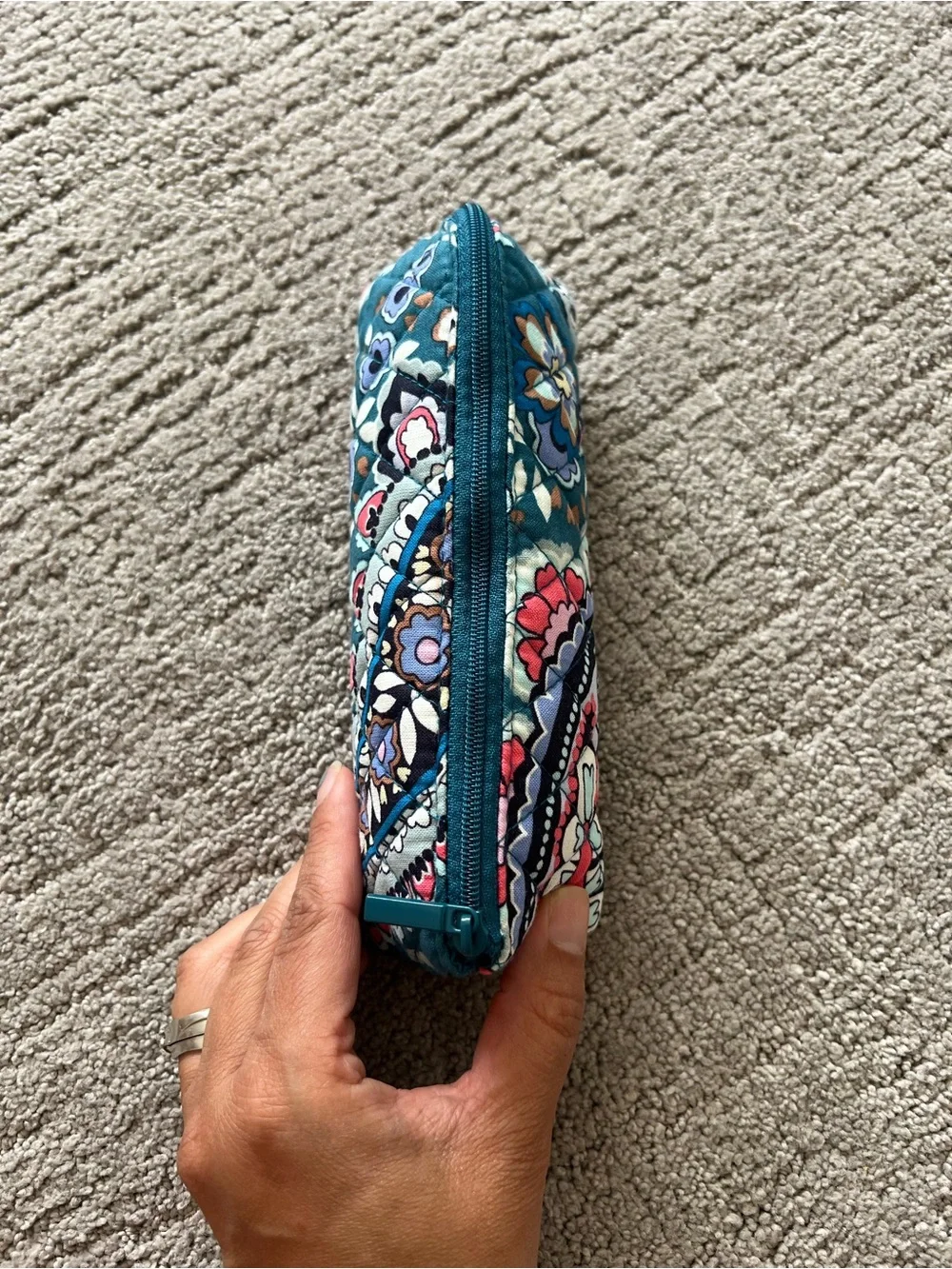 Vera Bradley Teal Floral Quilted Cosmetic Pouch